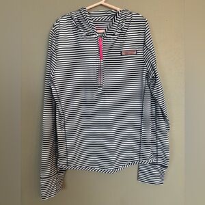 Vineyard Vines Navy and White Striped Top with Pink Logo Patch